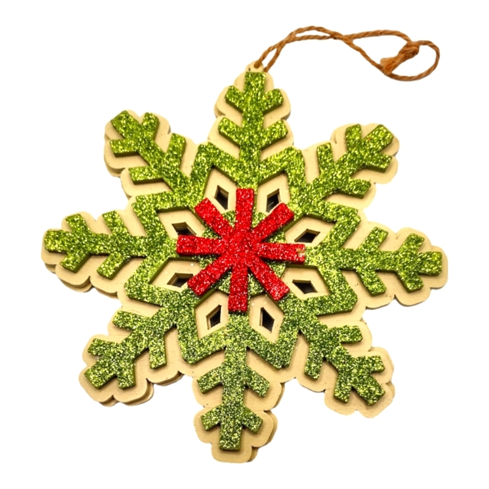Midwest CBK Red Green Cream 3D Wood Snowflake Christmas Ornament 5"
